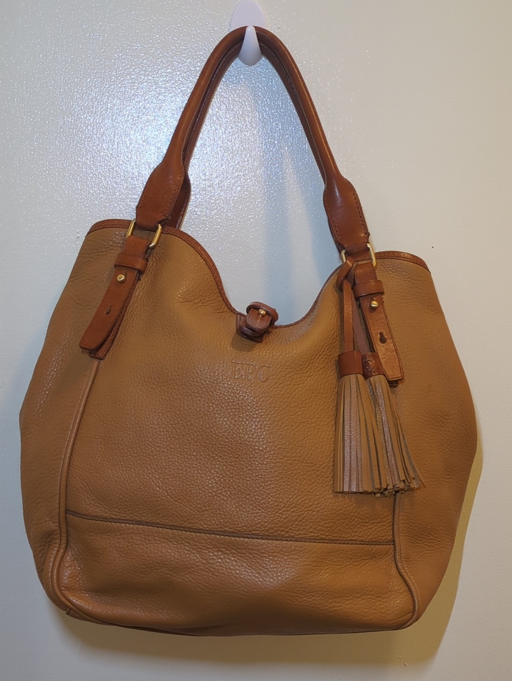 J. Crew Cognac Leather Shoulder Bag w/ Tassels EUC NOW ONLY $80